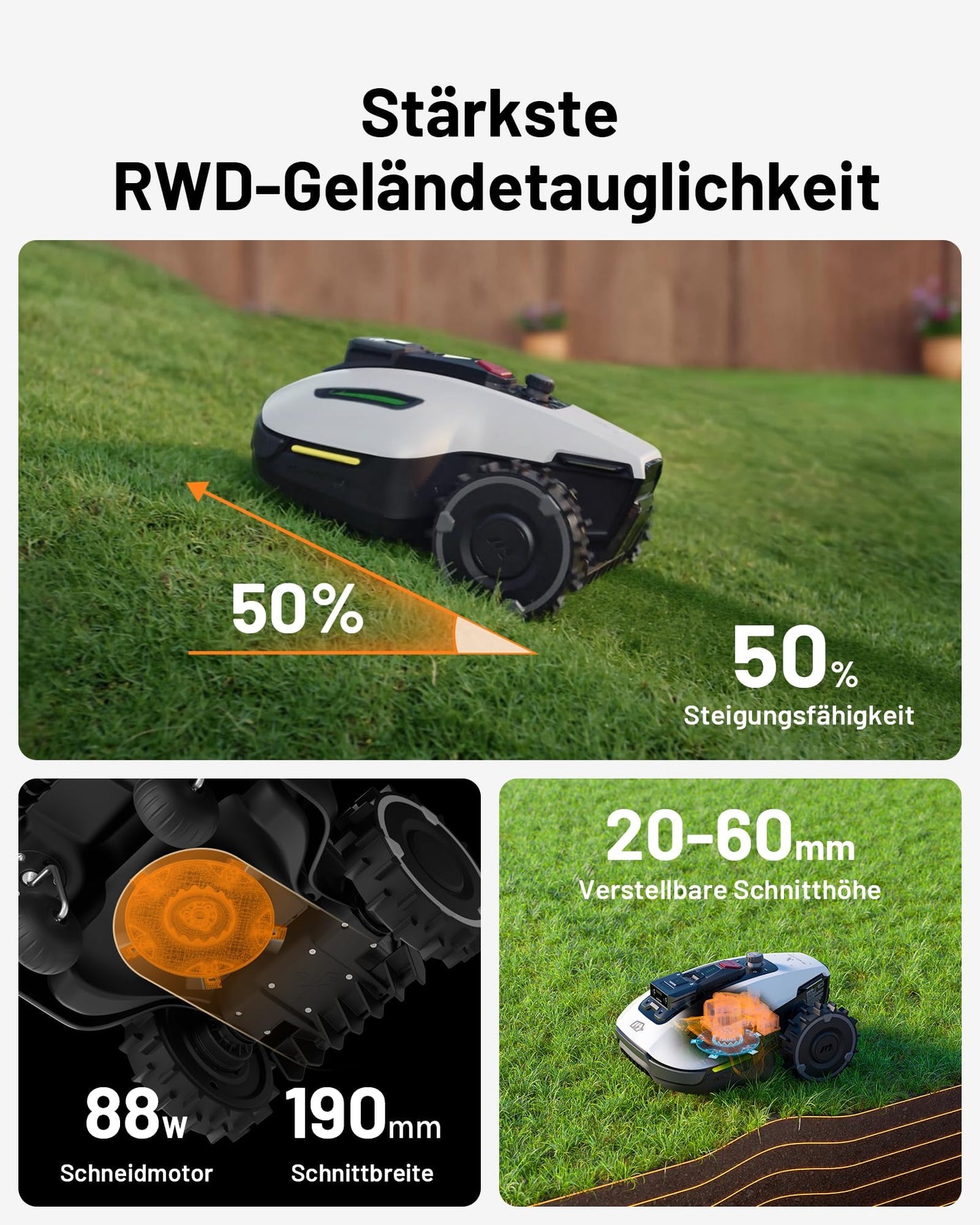 YUKA Mini 500 Mähroboter von MAMMOTION ohne Begrenzungskabel NetRTK Vision Auto-Kartierung empfohlen 500m² 50% Steigung inkl Trennscheibe Rasenroboter
