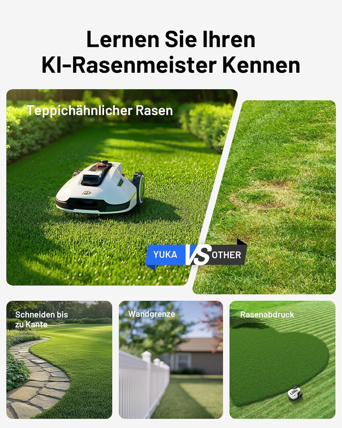 Mähroboter MAMMOTION YUKA 2000 ohne Kabel NetRTK Vision Auto-Kartierung empfohlen für 2000m² max 2800m² intelligenter Rasenmäher Roboter mit 4G Modul