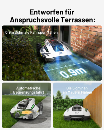 YUKA Mini 500 Mähroboter von MAMMOTION ohne Begrenzungskabel NetRTK Vision Auto-Kartierung empfohlen 500m² 50% Steigung inkl Trennscheibe Rasenroboter