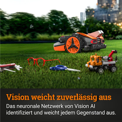 Landroid Vision M550 WR205E WORX Mähroboter kabellos bis 550m² KI Rasenroboter mit WLAN Bluetooth aktive Hindernisvermeidung Igelschutz Technologie