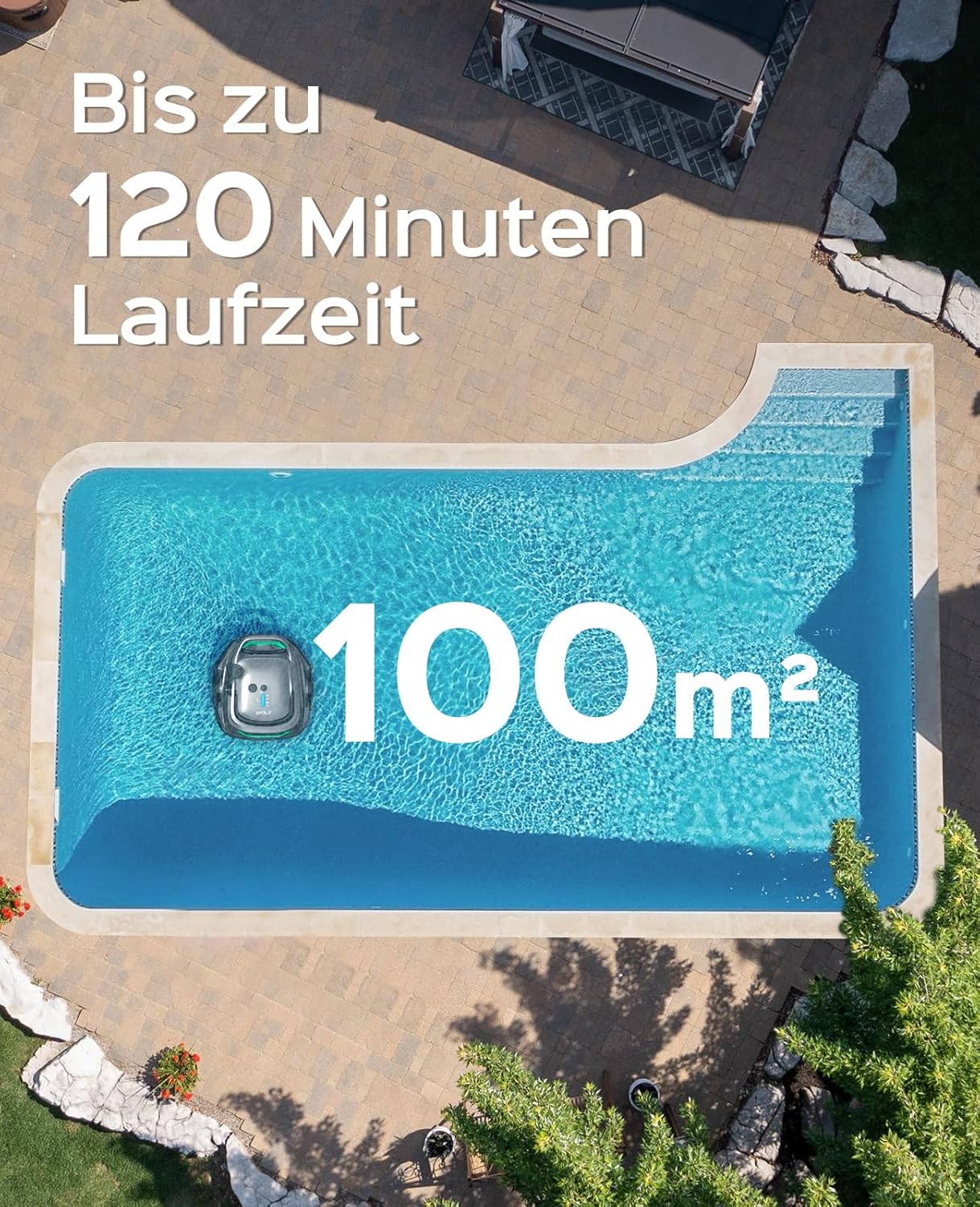 WYBOT (2025 Upgrade) A1 Poolroboter, Laufzeit bis zu 120 Minuten, Pool Roboter Kabellos mit Doppelfilter und Poolroboter Akku, Poolroboter für Aufstellpool bis zu 100㎡(Hellgrau Grün)