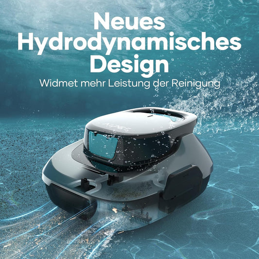 AIPER Poolroboter, Kabelloser Poolsauger Akku, 90 Minuten Reinigungszeit, Automatische Reinigung mit Selbsteinparkfunktion, Kompakter und Leichter Poolreiniger Ideal für Pools mit Flachem Boden