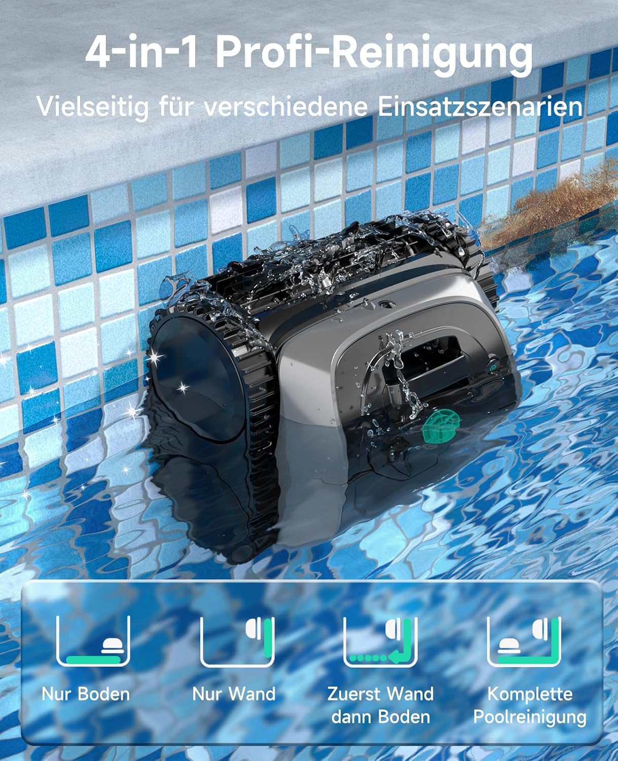 WYBOT C1 Poolroboter mit Akku, 150 Min. Kabellos Poolsauger Poolroboter Boden und Wand, Poolreiniger mit intelligenter Routenplanung, vollautomatische Boden-, Wasserlinien- & Wandreinigung, bis 150 ㎡