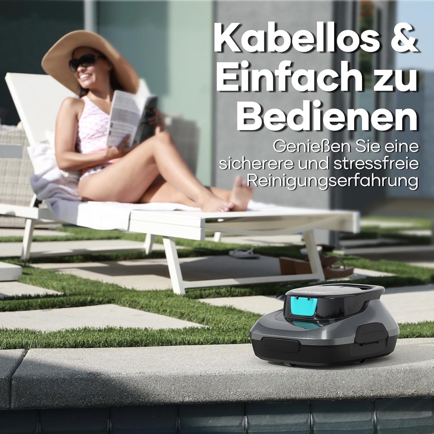 AIPER Poolroboter, Kabelloser Poolsauger Akku, 90 Minuten Reinigungszeit, Automatische Reinigung mit Selbsteinparkfunktion, Kompakter und Leichter Poolreiniger Ideal für Pools mit Flachem Boden