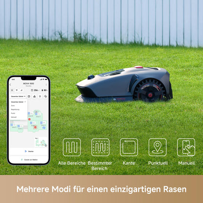 Kabelloser Mähroboter MOVA 1000 mit 3D LiDAR Auto-Kartierung bis 1000m² Smarte Hindernisvermeidung Verbesserte Geländeräder U-förmiges Schneidsystem