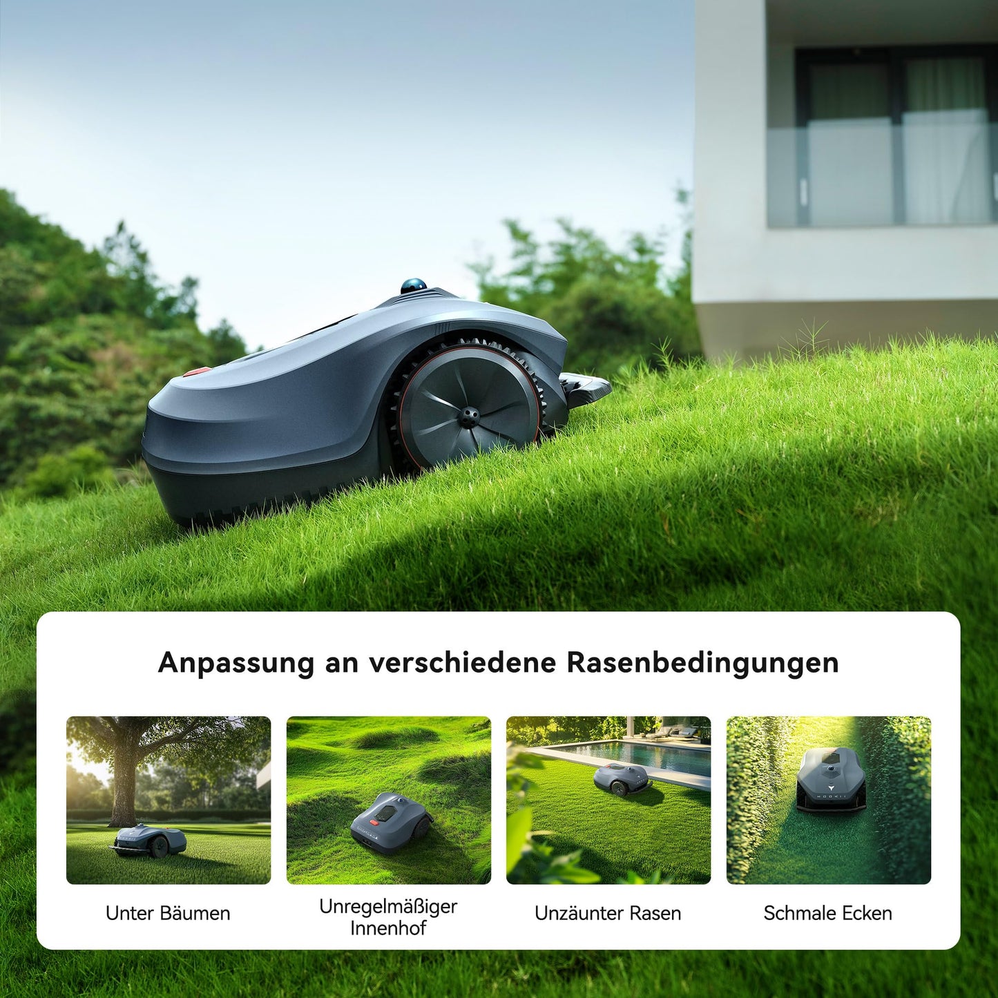 HOOKII Neomow X SE Rasenroboter ohne Kabel 3D LiDAR Vision Fusion Auto-Kartierung bis 3000m² mit 4G Modul GPS Schnitthöhe 30-85mm geeignet für 45° Steigung