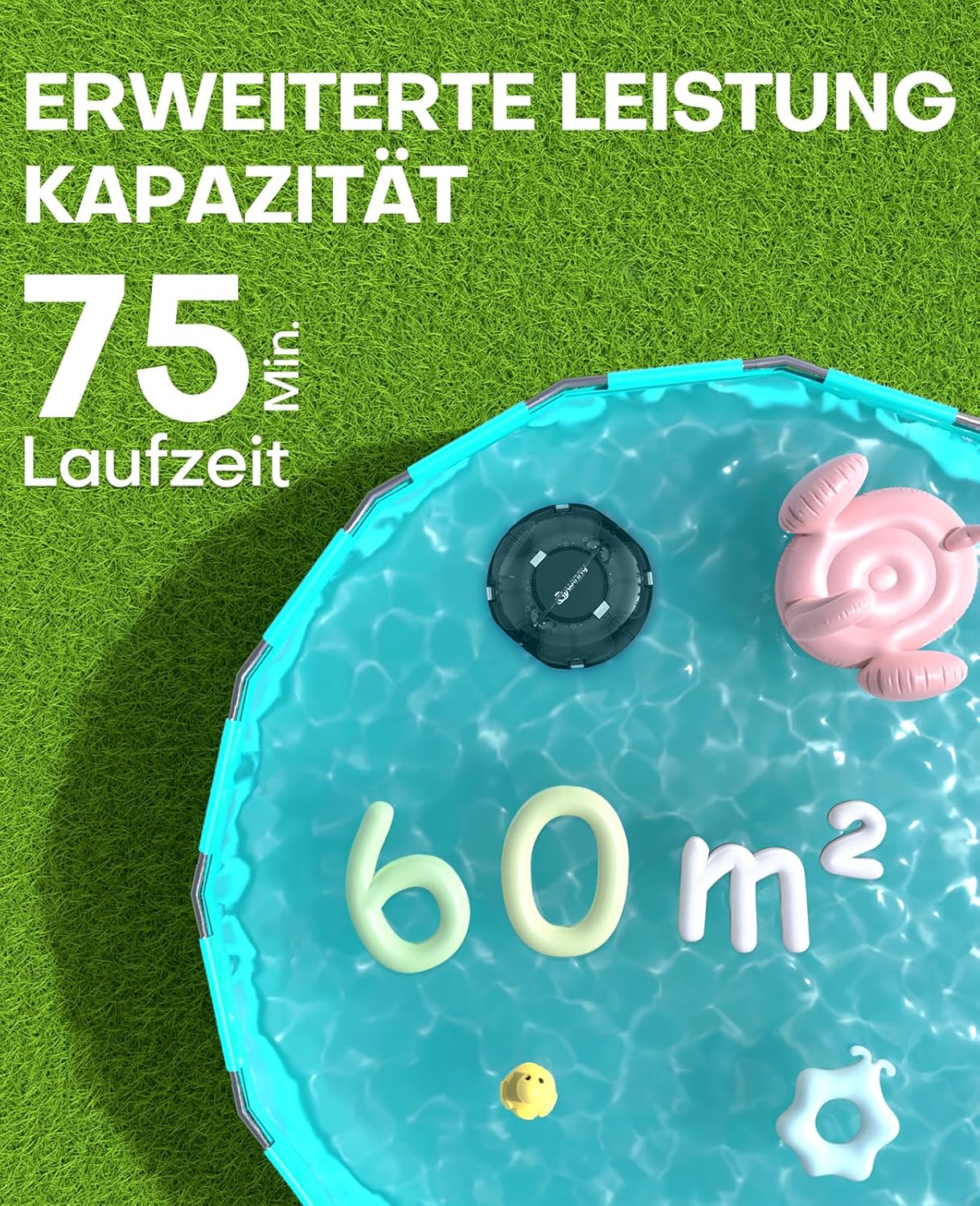 WINNY POOL CLEANER Winny 200 Poolroboter, Poolsauger kabellos mit Akku, 75 Min. Laufzeit, für Aufstellpools bis 60 m², Doppelfiltration, Automatisches Parken, Kompakt Leicht (Transparent Schwarz-Weiß)