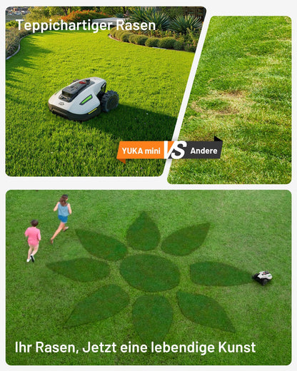 YUKA Mini 500 Mähroboter von MAMMOTION ohne Begrenzungskabel NetRTK Vision Auto-Kartierung empfohlen 500m² 50% Steigung inkl Trennscheibe Rasenroboter