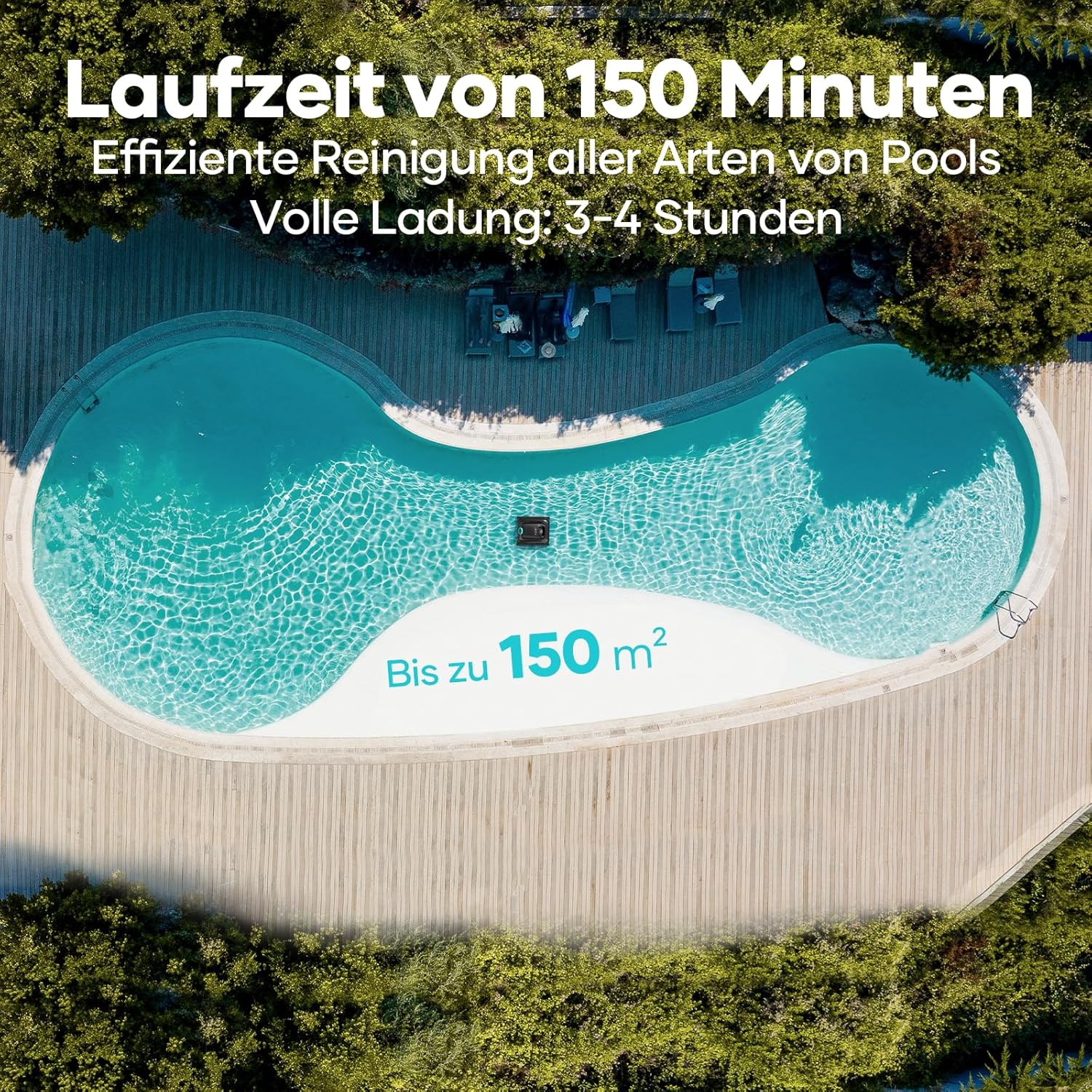 AIPER Scuba S1 Poolroboter Boden und Wand, Kabelloser Poolsauger mit Wandklettern, Intelligenten Navigation 2.0, 150 Minuten Batterielaufzeit, Poolreiniger für Eingelassene Pools bis zu 150㎡