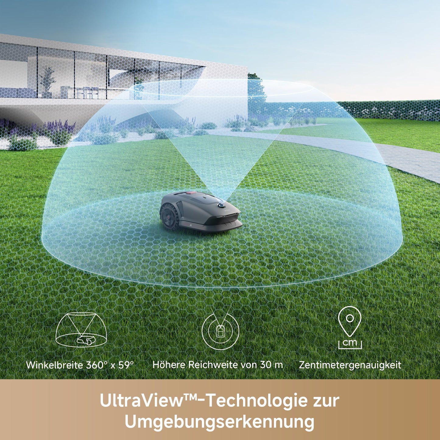 Kabelloser Mähroboter MOVA 1000 mit 3D LiDAR Auto-Kartierung bis 1000m² Smarte Hindernisvermeidung Verbesserte Geländeräder U-förmiges Schneidsystem