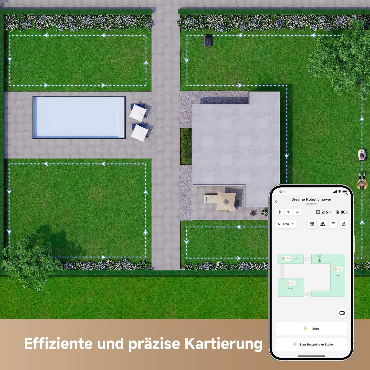 DREAME intelligenter Mähroboter A1 Pro kabellos 3D LiDAR Auto Kartierung empfohlen 2000m² mit App Steuerung und smarter OmniSense Technologie